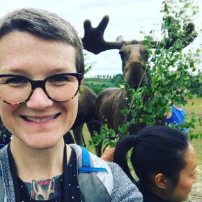 Krista with Moose in Sweden