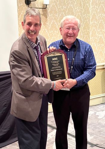 Sociology professor Walter DeKeseredy received the American Society of Criminology's Ralph Weisheit Lifetime Achievement Award on November 16. Pictured with him is Ohio State University Professor Joseph F. Donnermeyer, who serves as the Chair of the ASC's